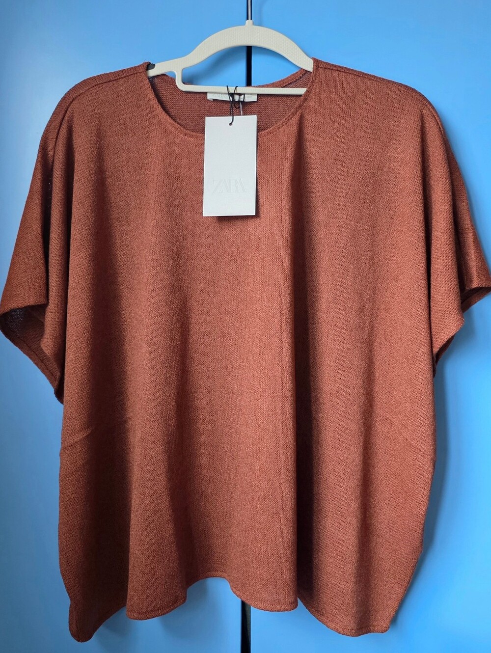 ZARA | NWT | Rust Orange Relaxed Short Sleeve Knit Top | Size M